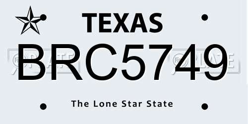 BRC5749 Texas License Plate