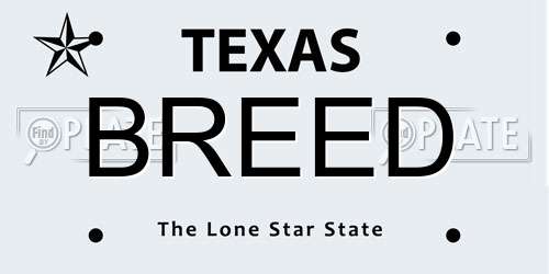 BREED Texas License Plate