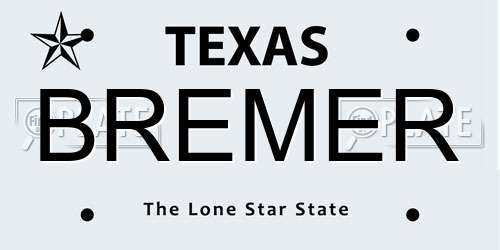BREMER Texas License Plate