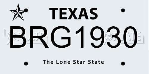BRG1930 Texas License Plate
