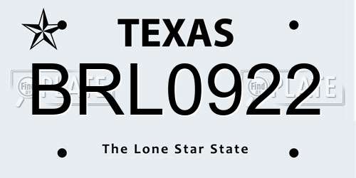 BRL0922 Texas License Plate