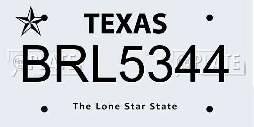 BRL5344 Texas License Plate