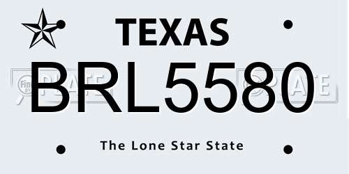 BRL5580 Texas License Plate