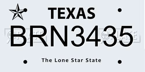 BRN3435 Texas License Plate