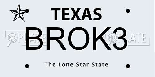BROK3 Texas License Plate
