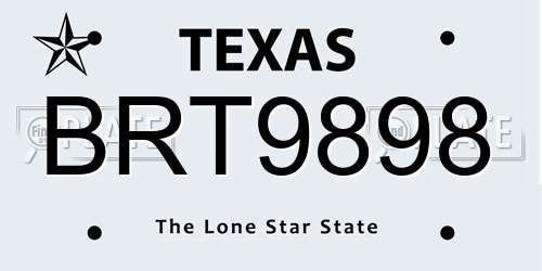 BRT9898 Texas License Plate