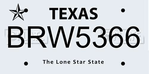 BRW5366 Texas License Plate