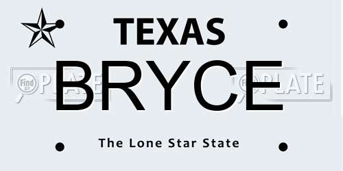 BRYCE Texas License Plate