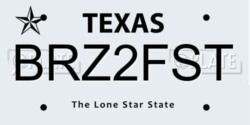 BRZ2FST Texas License Plate