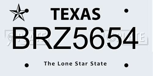 BRZ5654 Texas License Plate