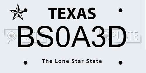 BS0A3D Texas License Plate