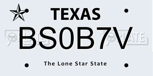 BS0B7V Texas License Plate