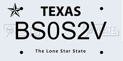 BS0S2V Texas License Plate