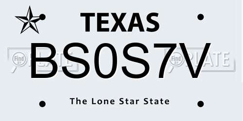 BS0S7V Texas License Plate