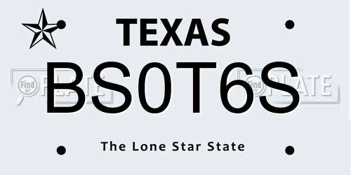 BS0T6S Texas License Plate