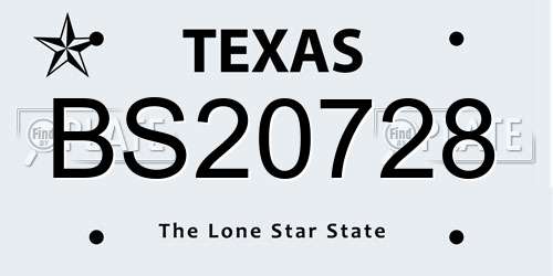 BS20728 Texas License Plate