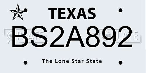 BS2A892 Texas License Plate