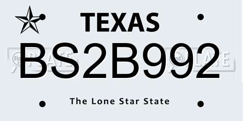 BS2B992 Texas License Plate