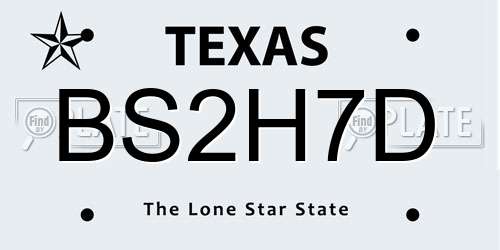 BS2H7D Texas License Plate