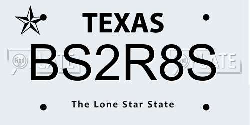 BS2R8S Texas License Plate