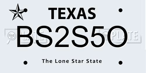 BS2S5O Texas License Plate
