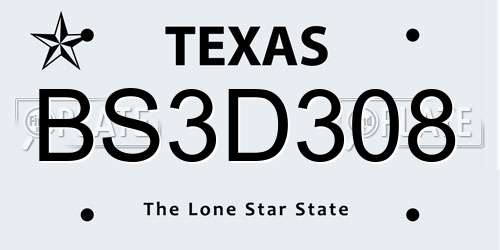 BS3D308 Texas License Plate