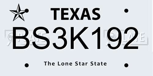 BS3K192 Texas License Plate
