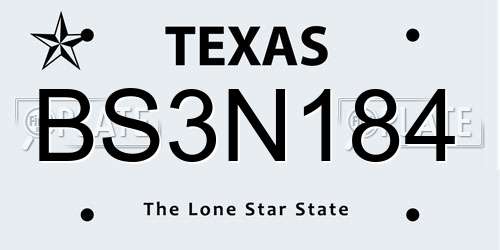 BS3N184 Texas License Plate
