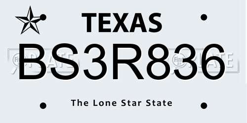 BS3R836 Texas License Plate