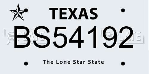 BS54192 Texas License Plate