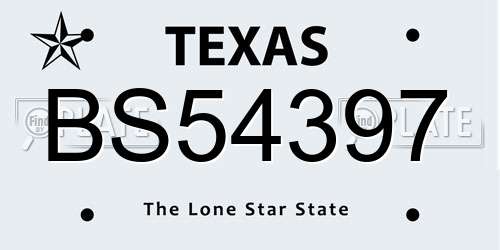 BS54397 Texas License Plate