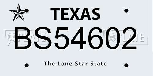 BS54602 Texas License Plate