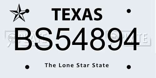 BS54894 Texas License Plate