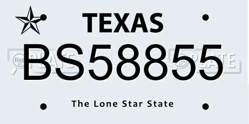 BS58855 Texas License Plate