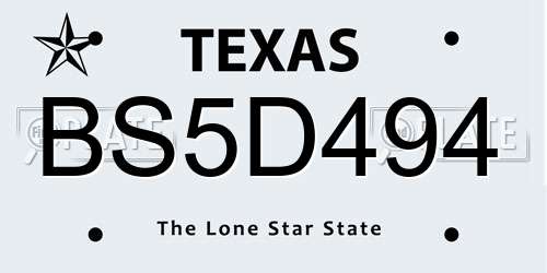 BS5D494 Texas License Plate