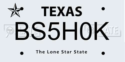 BS5H0K Texas License Plate