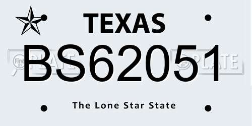 BS62051 Texas License Plate