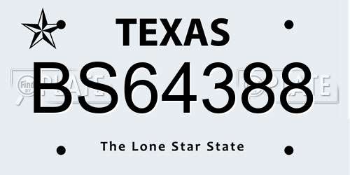 BS64388 Texas License Plate