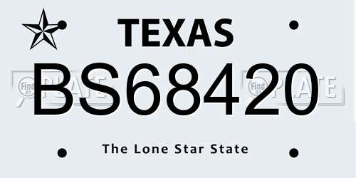 BS68420 Texas License Plate