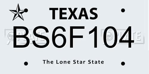BS6F104 Texas License Plate
