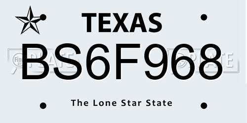 BS6F968 Texas License Plate