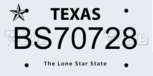 BS70728 Texas License Plate