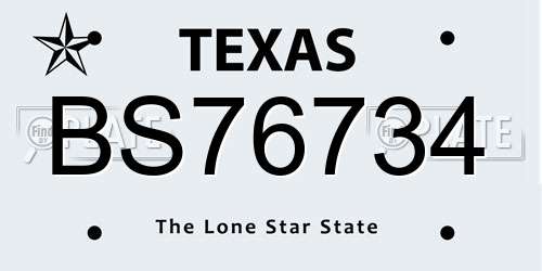 BS76734 Texas License Plate