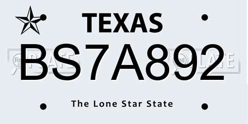 BS7A892 Texas License Plate