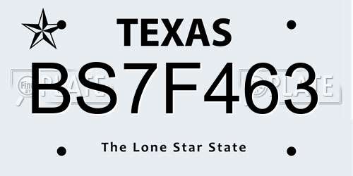BS7F463 Texas License Plate