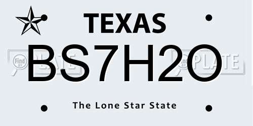 BS7H2O Texas License Plate