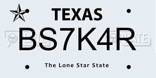 BS7K4R Texas License Plate