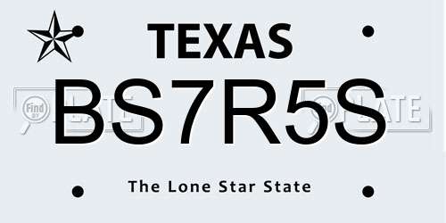BS7R5S Texas License Plate