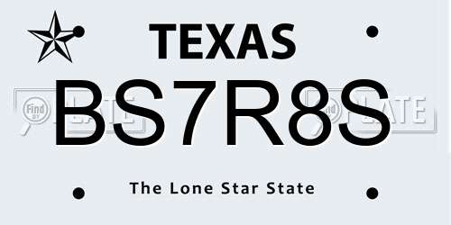 BS7R8S Texas License Plate