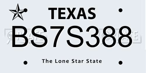 BS7S388 Texas License Plate